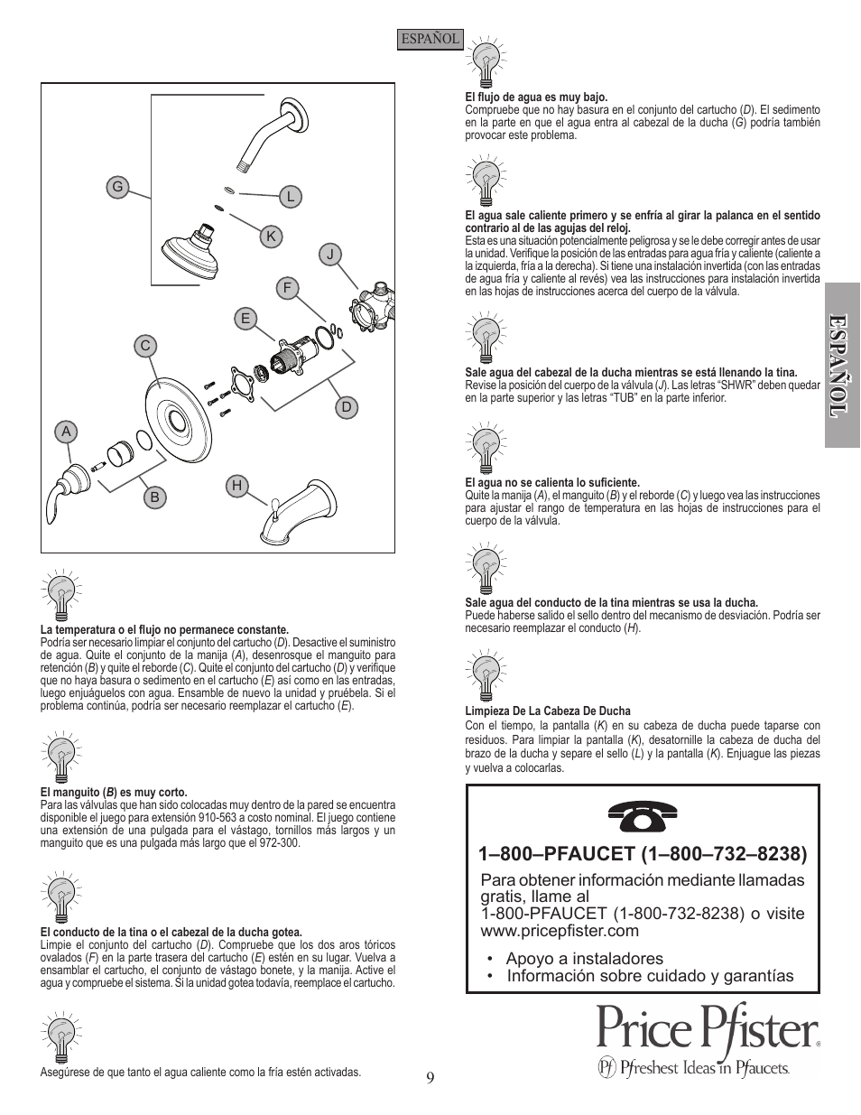 Es pa ñ o l | Pfister R89-8CBK User Manual | Page 9 / 14