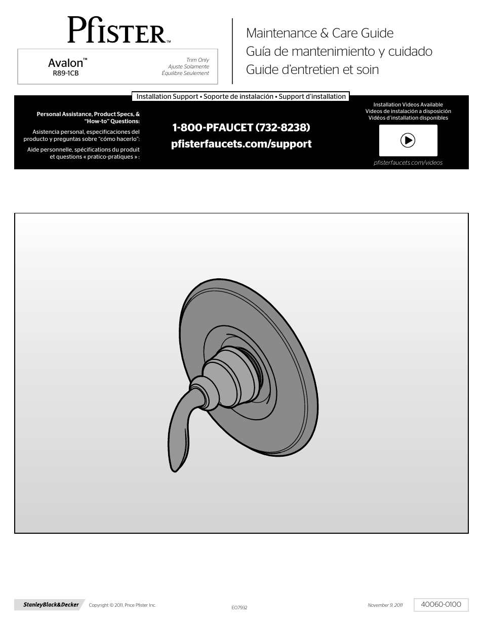 Pfister R89-1CBY User Manual | 4 pages