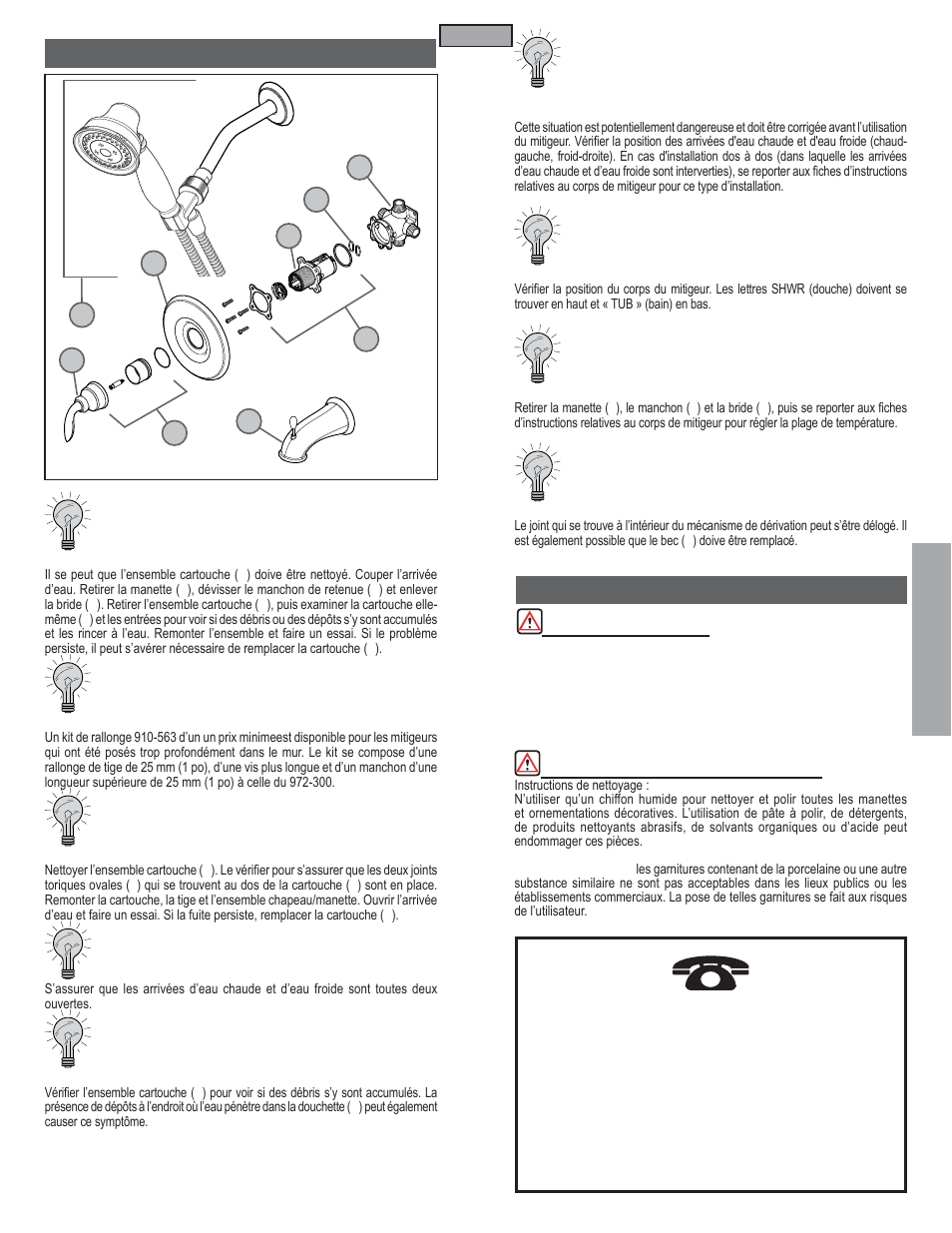 Fr a n fran çç a is ais, Entretien et soins, Conseils de dépannage | Pfister R89-7CBY User Manual | Page 13 / 14
