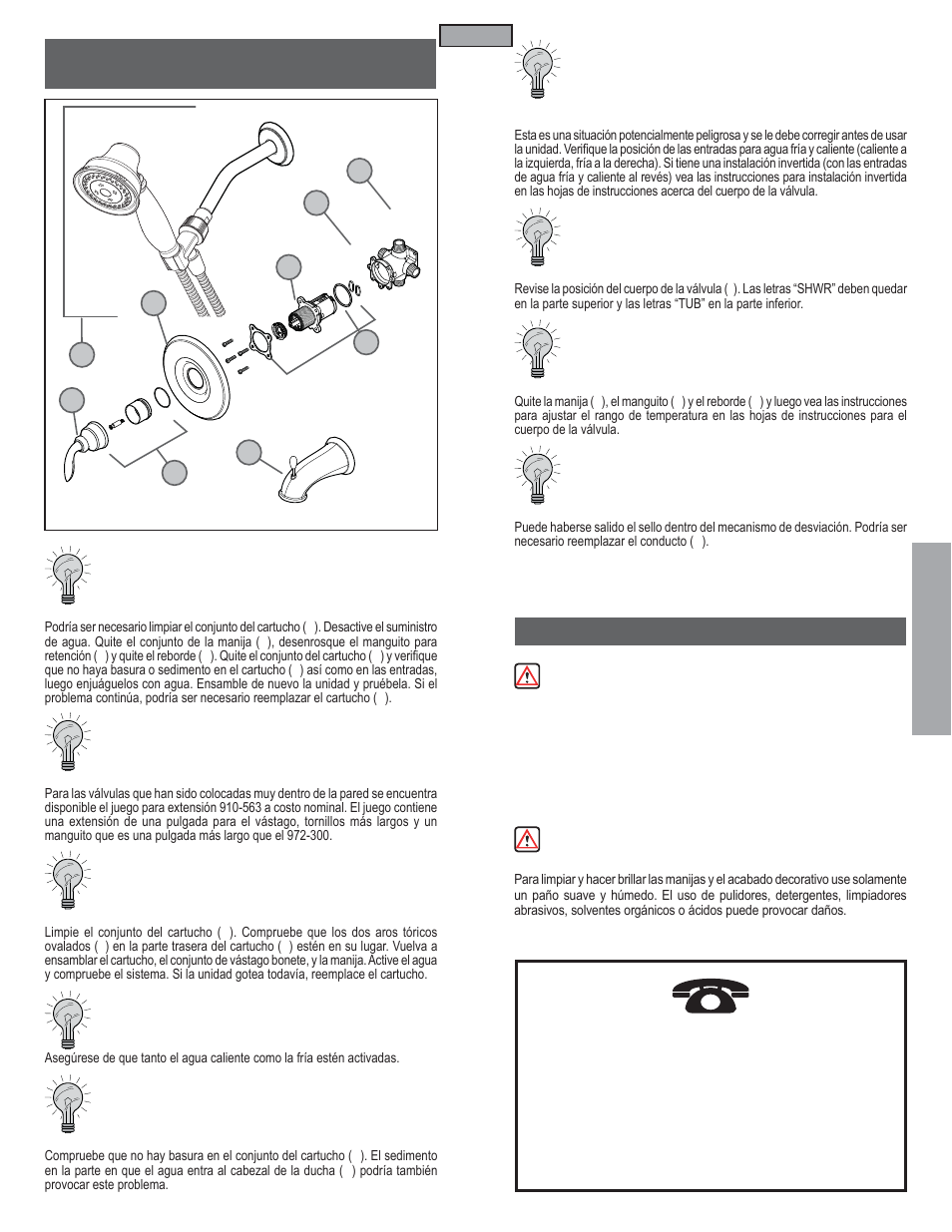 Fr a n fran çç a is ais, Cuidado y mantenimiento, Consejos para la solución de problemas | Pfister R89-7CBY User Manual | Page 9 / 14