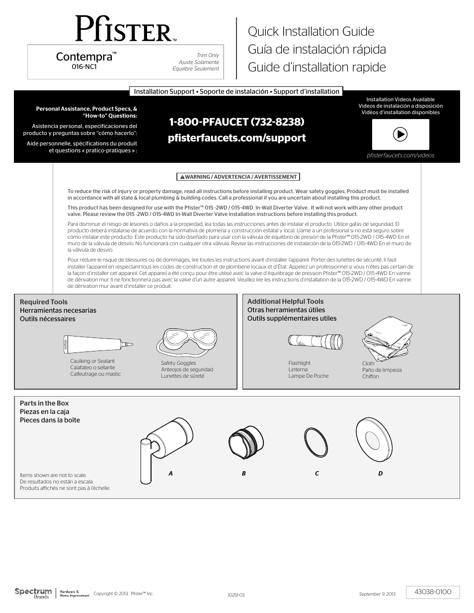 Pfister 016-NC1C User Manual | 2 pages