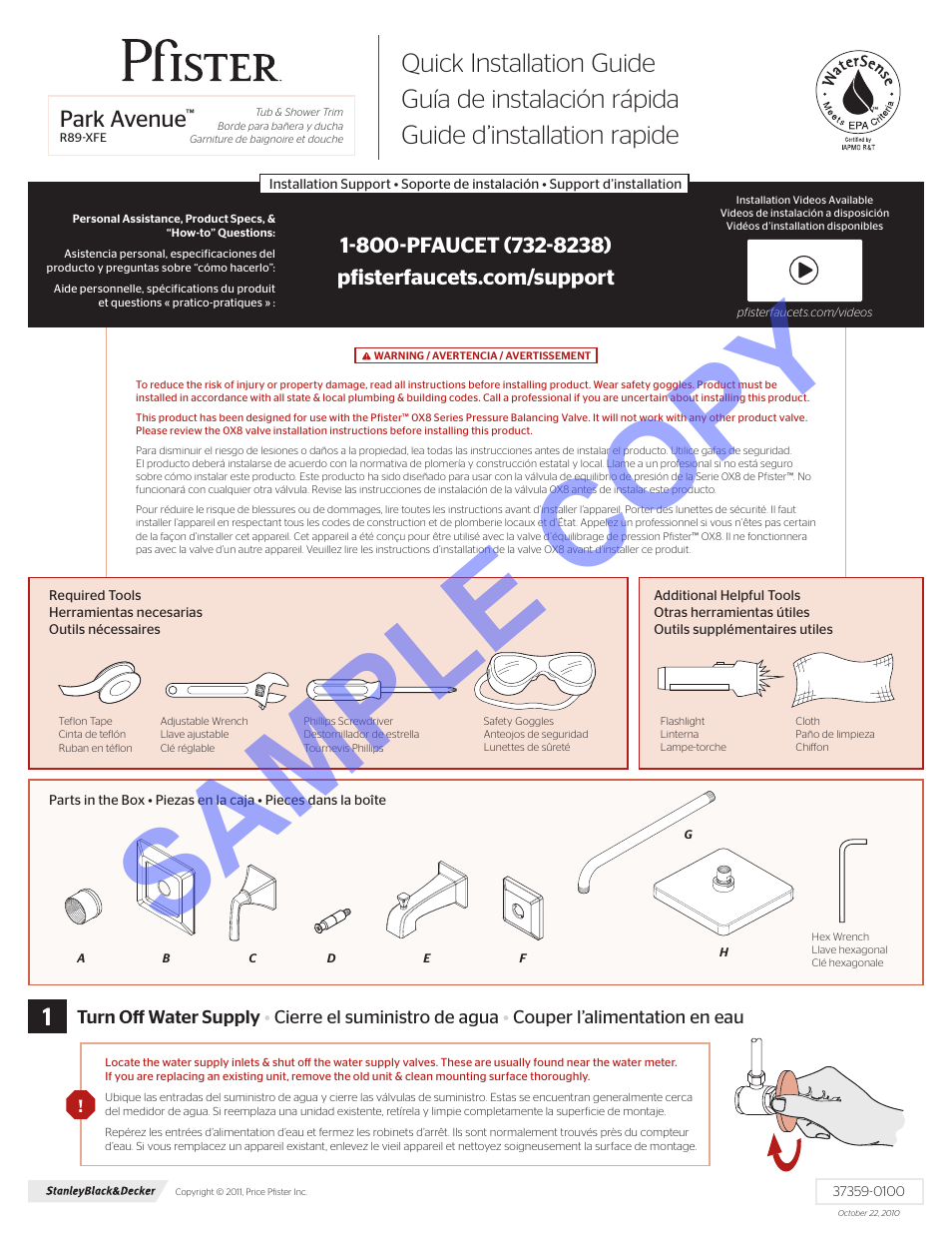 Pfister R89-8FEK User Manual | 6 pages