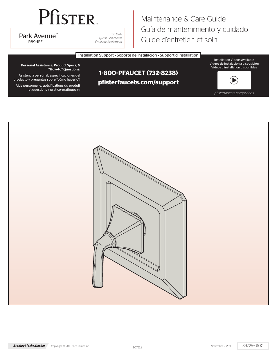 Pfister R89-1FEK User Manual | 4 pages