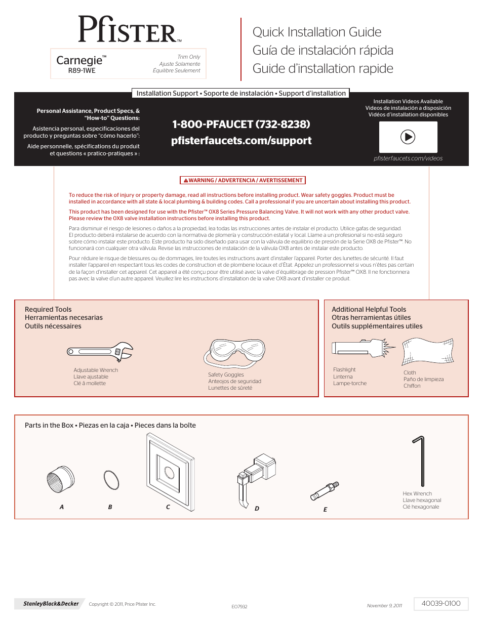 Pfister R89-1WEK User Manual | 4 pages