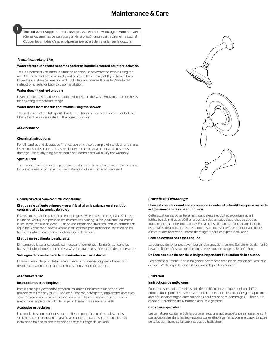 Maintenance & care | Pfister G89-7TRK User Manual | Page 3 / 4