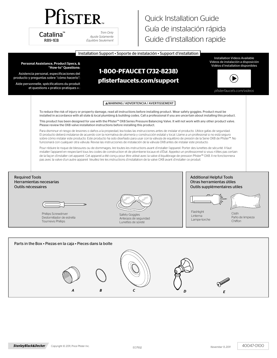 Pfister R89-1EBK User Manual | 4 pages