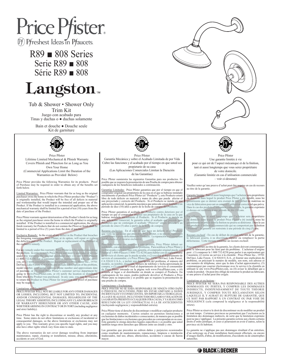 Pfister 808-LN0K User Manual | 14 pages