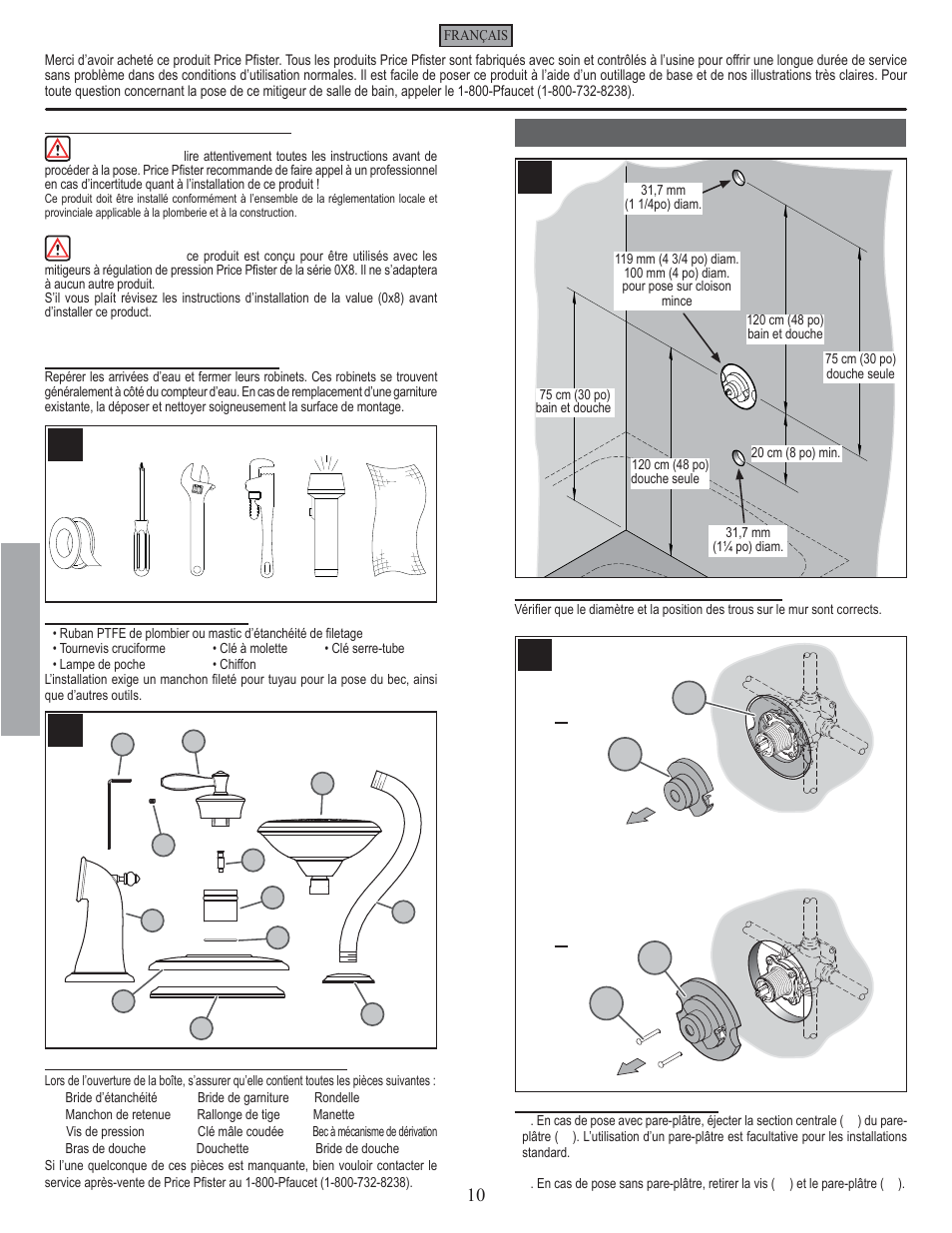 Fr a n fran çç a is ais, Étapes de la pose | Pfister 808-LN0K User Manual | Page 10 / 14