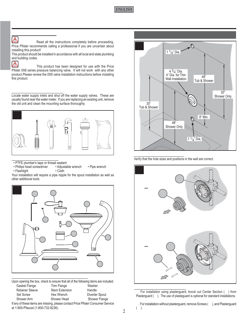 En g l is h english, Installation steps | Pfister 808-LN0K User Manual | Page 2 / 14