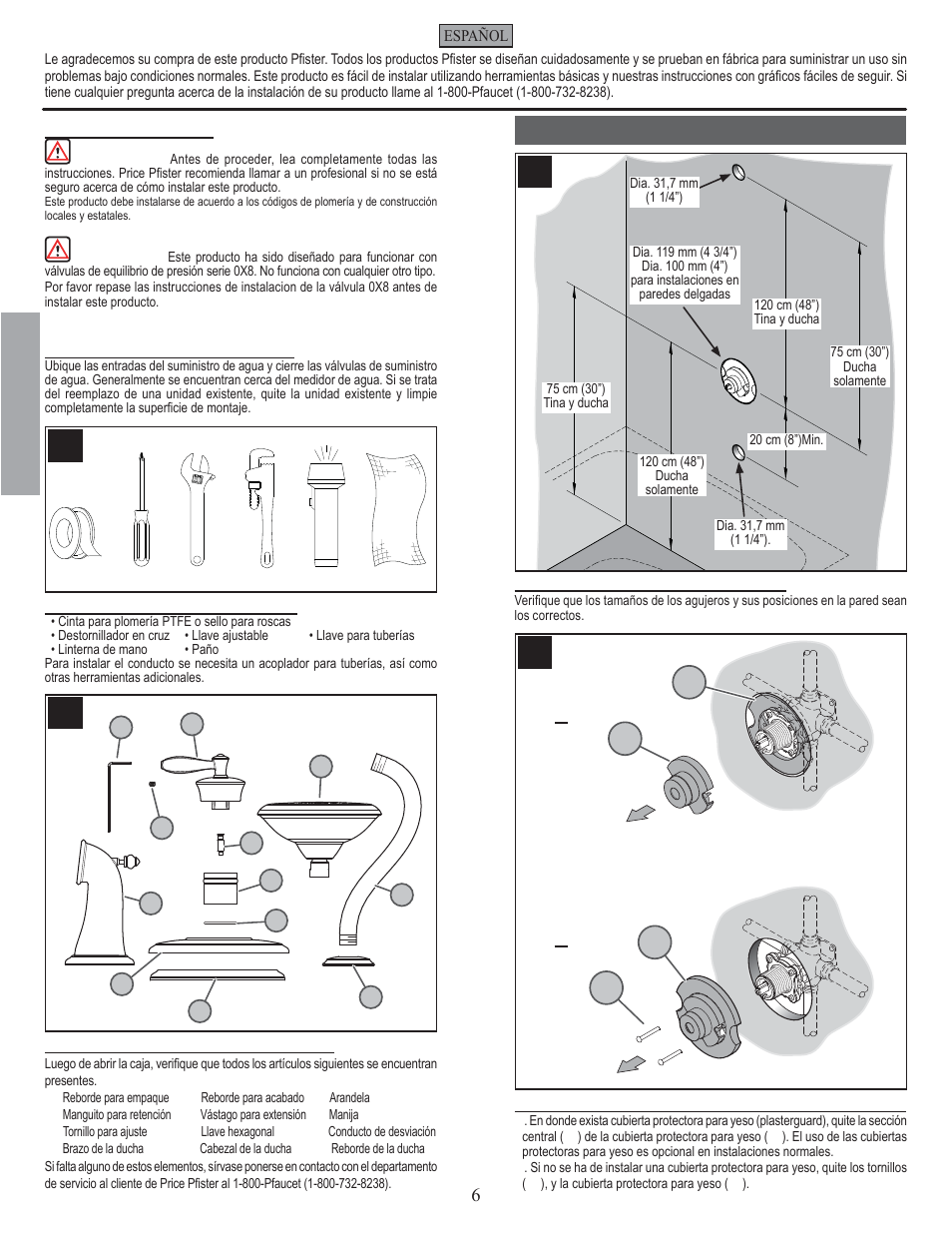 Es p a esp a ññ o l ol, Pasos para instalación | Pfister 808-LN0K User Manual | Page 6 / 14