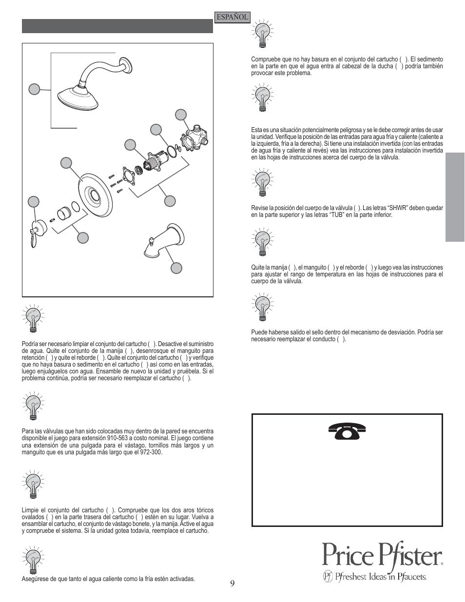 Es p a esp a ññ o l ol, Consejos para la solución de problemas | Pfister 808-LN0K User Manual | Page 9 / 14