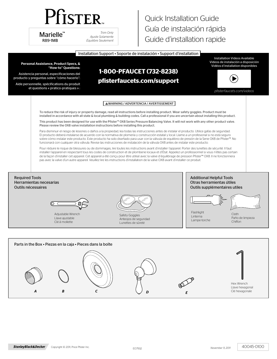 Pfister R89-1MBK User Manual | 4 pages