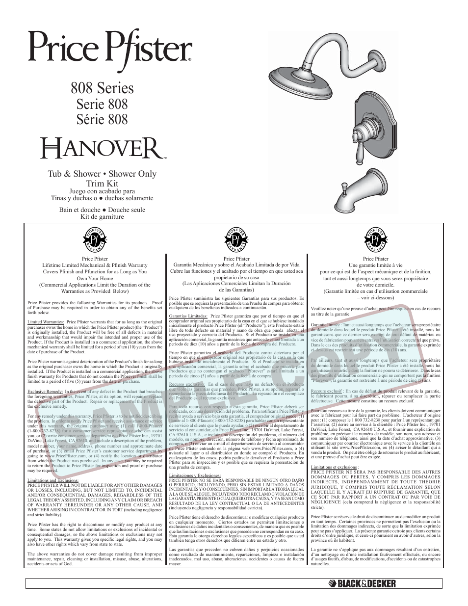 Pfister 808-TMKK User Manual | 14 pages