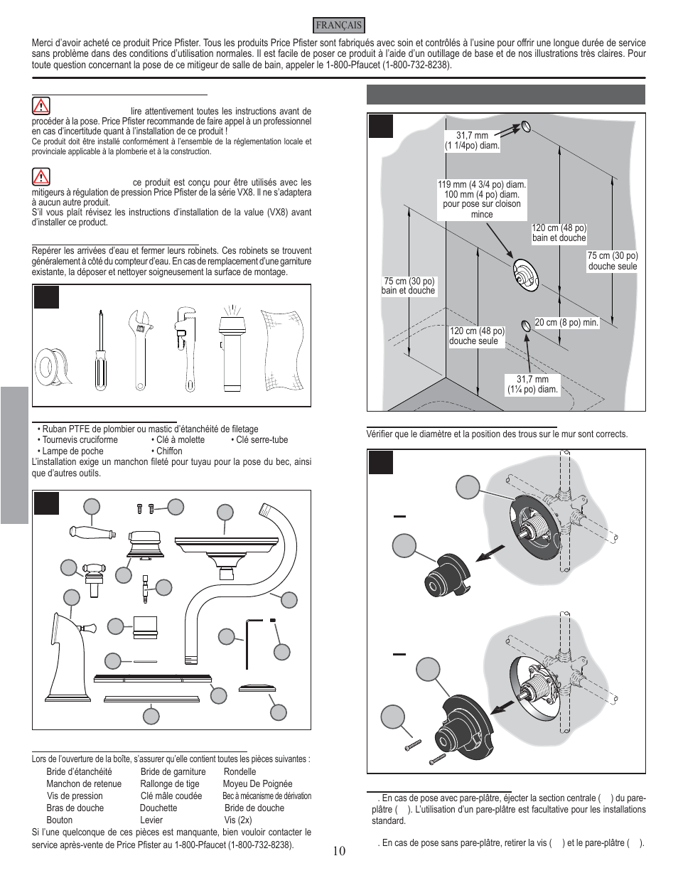 Fr a n fran çç a is ais, Étapes de la pose | Pfister 808-TMKK User Manual | Page 10 / 14