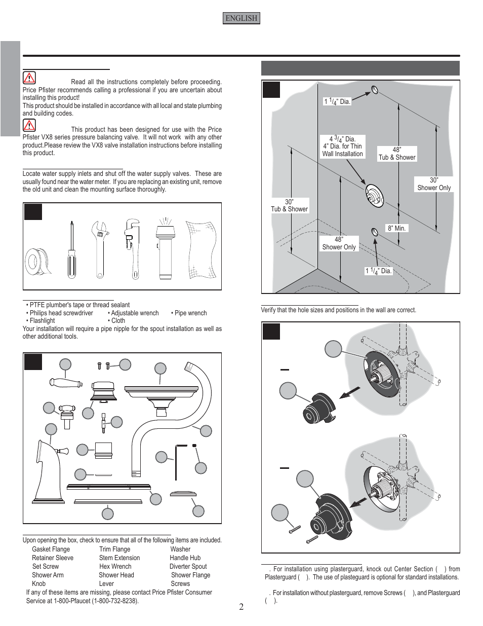 En g l is h english, Installation steps | Pfister 808-TMKK User Manual | Page 2 / 14