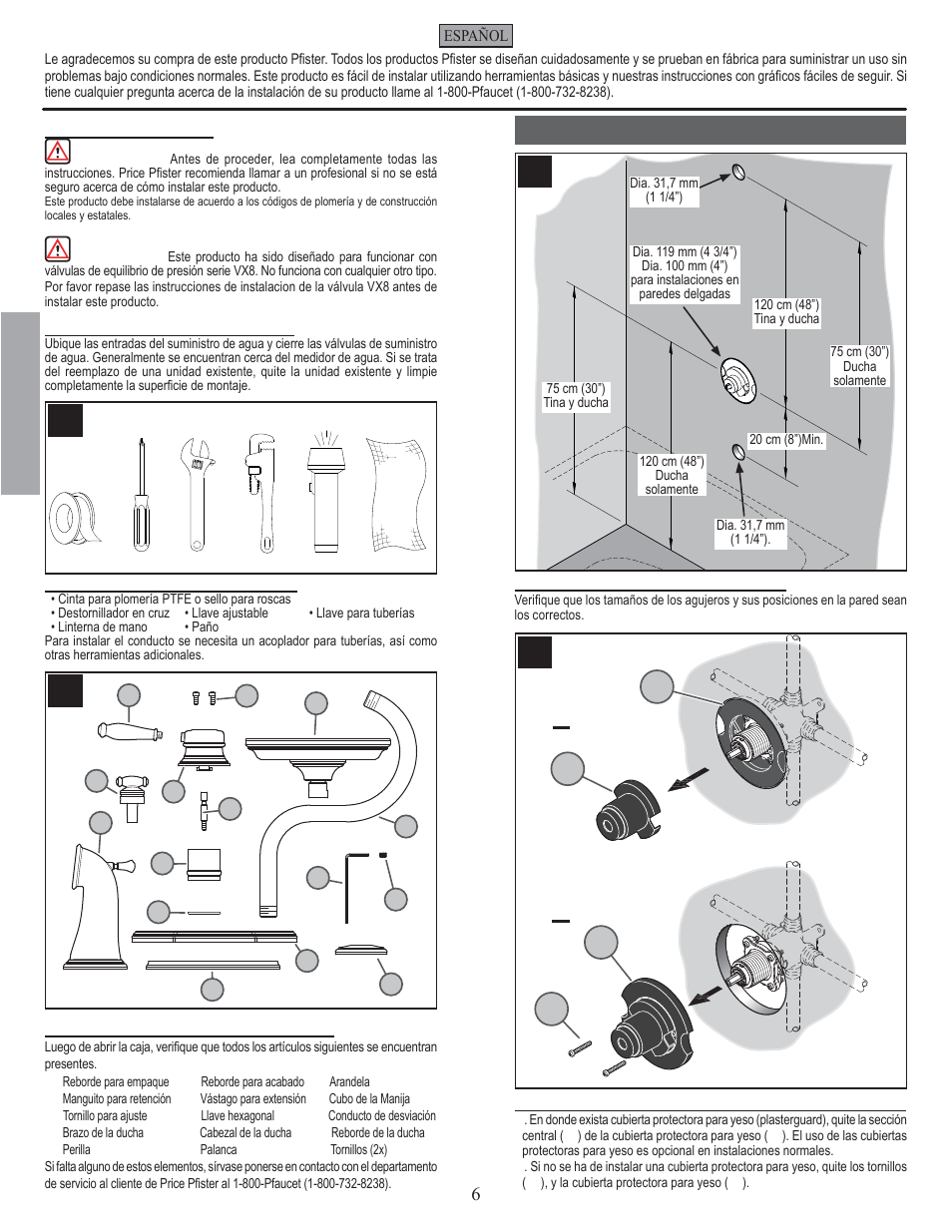 Es p a esp a ññ o l ol, Pasos para instalación | Pfister 808-TMKK User Manual | Page 6 / 14