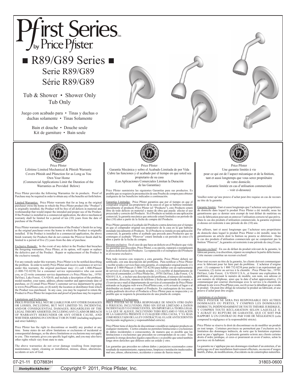 Pfister R89-030K User Manual | 8 pages
