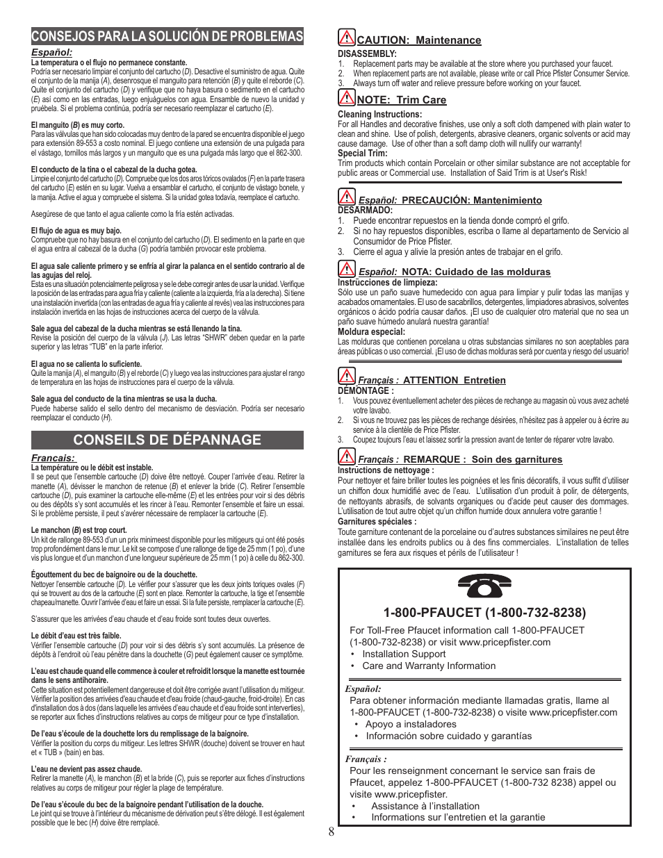 Pfister R89-030K User Manual | Page 8 / 8
