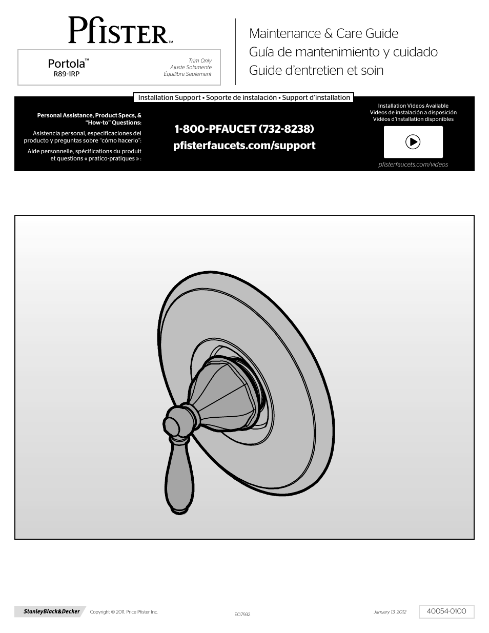 Pfister R89-1RPK User Manual | 4 pages