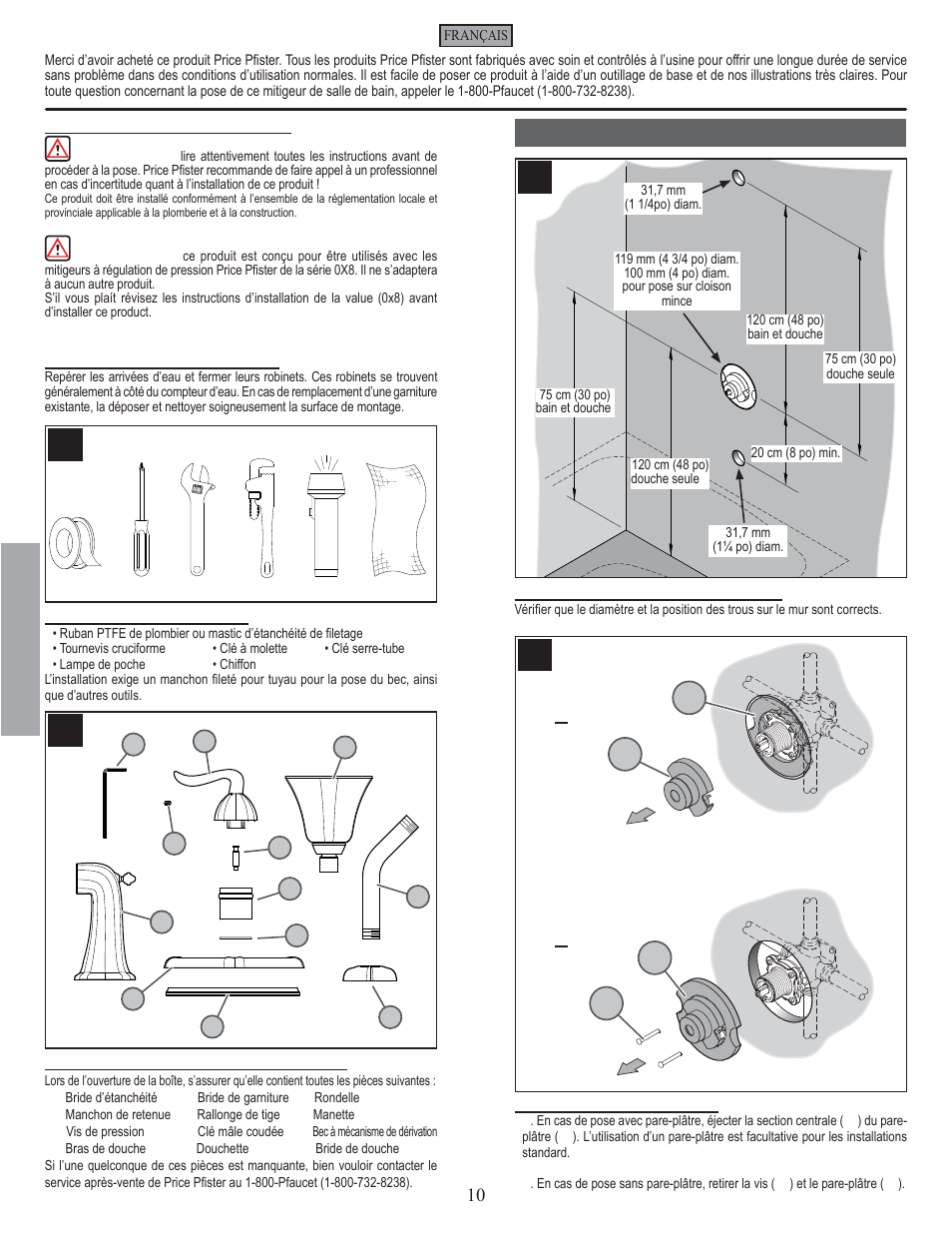 Fr a n fran çç a is ais, Étapes de la pose | Pfister 808-ST0K User Manual | Page 10 / 14