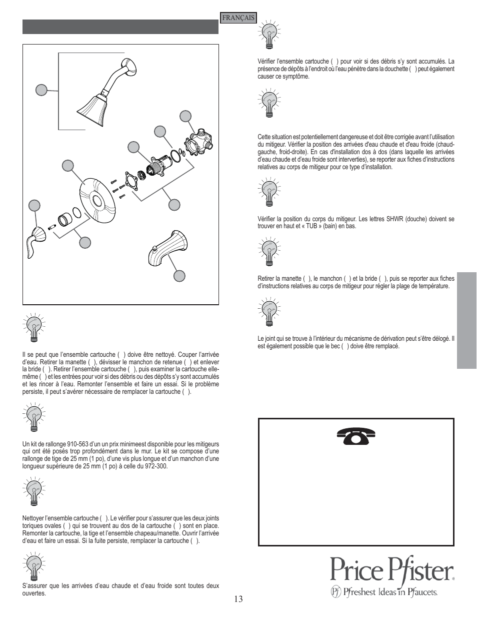 Fr a n fran çç a is ais, Conseils de dépannage | Pfister 808-ST0K User Manual | Page 13 / 14