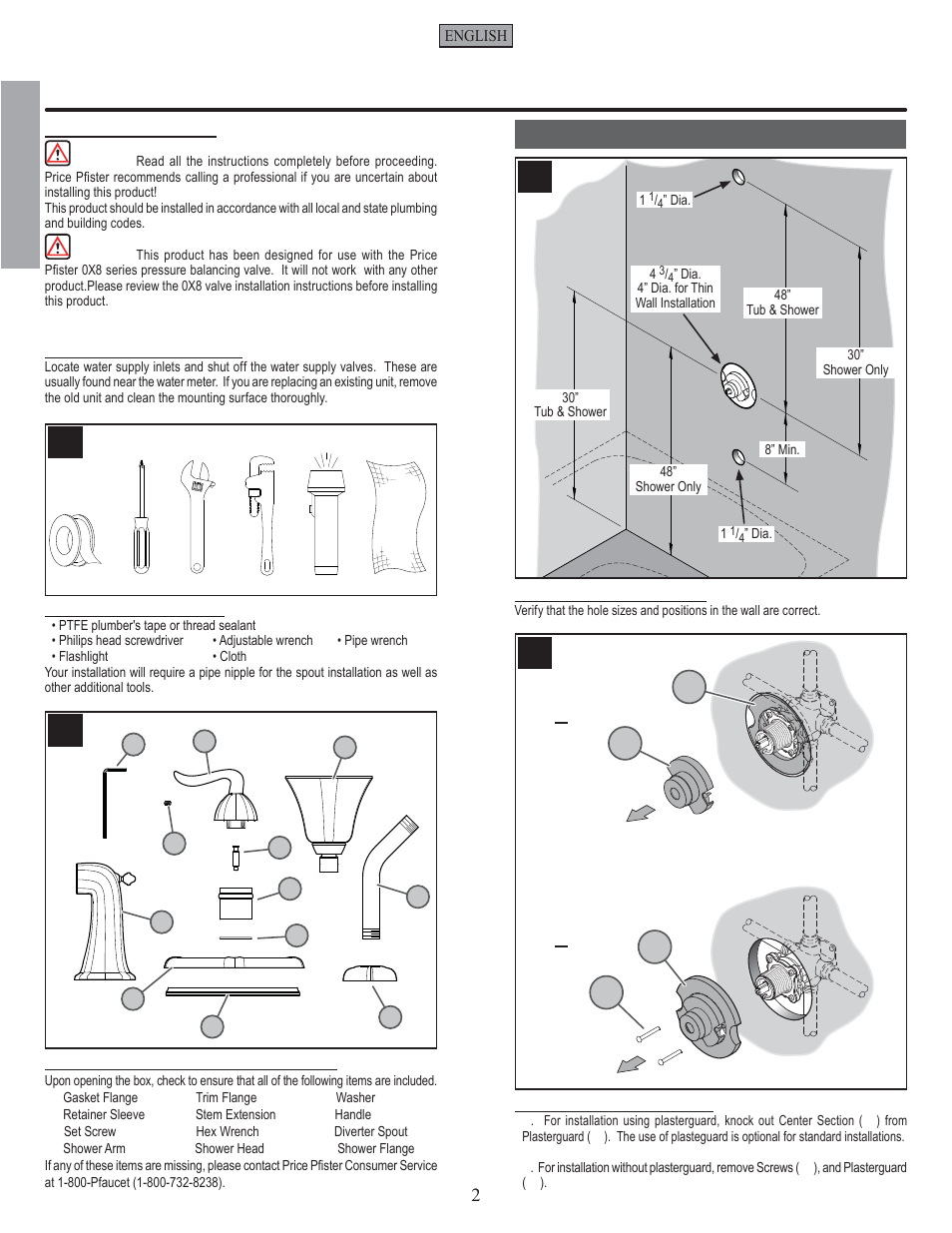 En g l is h english, Installation steps | Pfister 808-ST0K User Manual | Page 2 / 14
