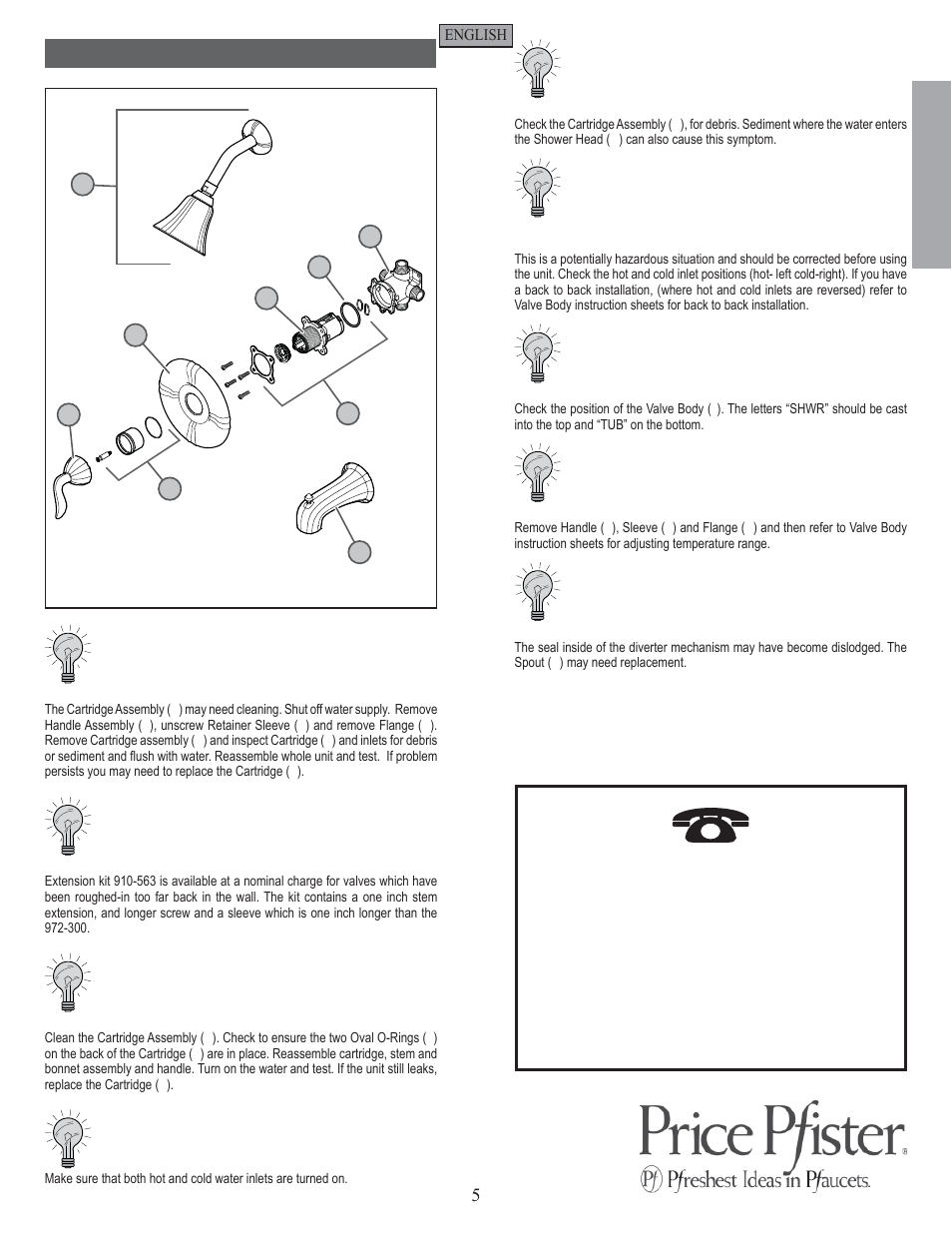 En g l is h english, Trouble shooting tips | Pfister 808-ST0K User Manual | Page 5 / 14