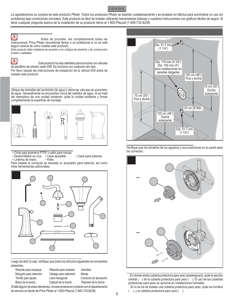 Es p a esp a ññ o l ol, Pasos para instalación | Pfister 808-ST0K User Manual | Page 6 / 14