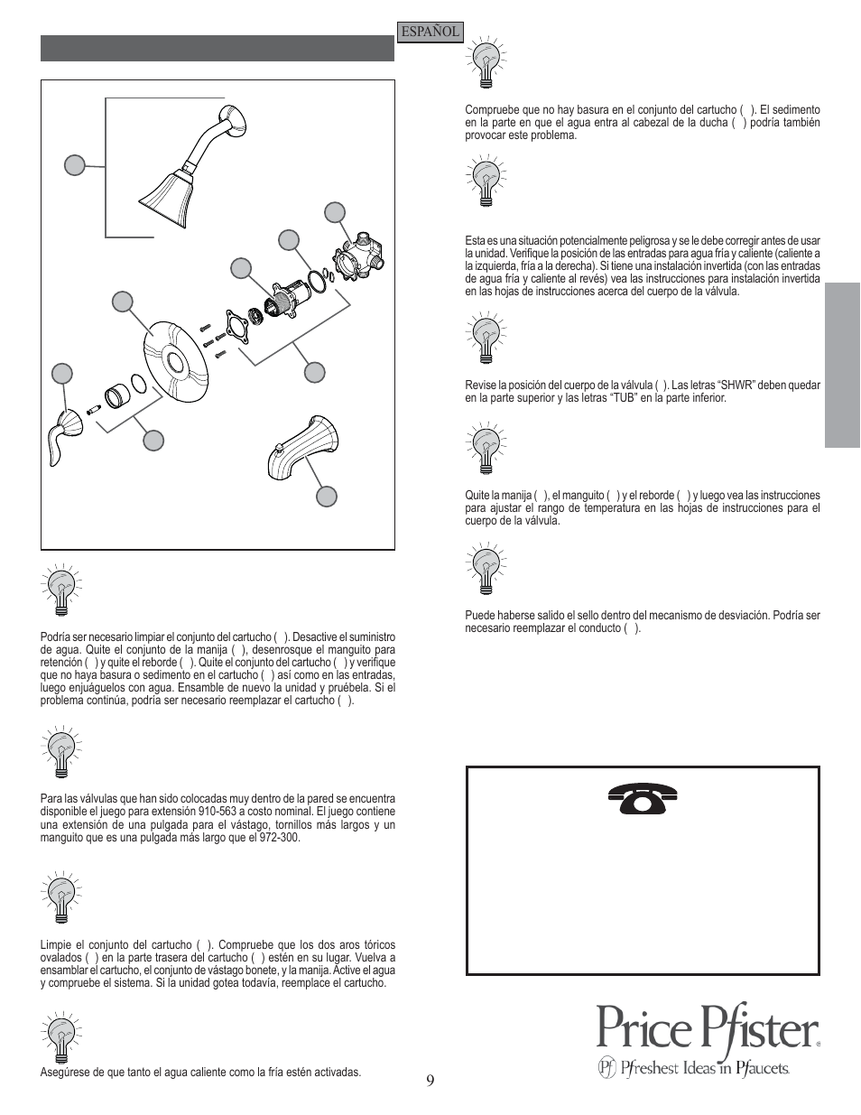 Es p a esp a ññ o l ol, Consejos para la solución de problemas | Pfister 808-ST0K User Manual | Page 9 / 14