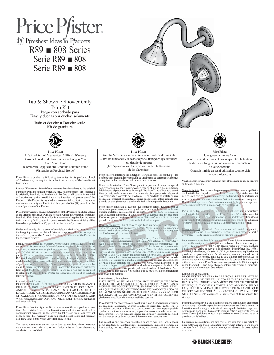 Pfister 808-LT0K User Manual | 14 pages