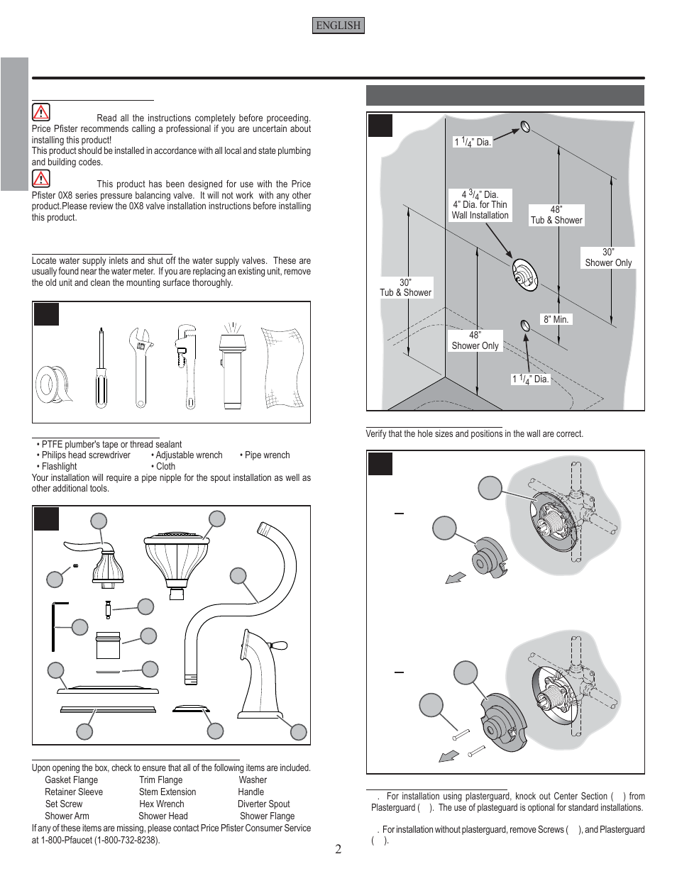 En g l is h english, Installation steps | Pfister 808-LT0K User Manual | Page 2 / 14