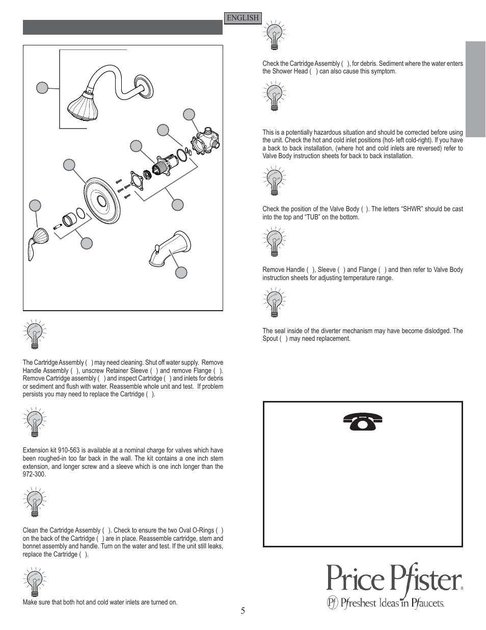 En g l is h english, Trouble shooting tips | Pfister 808-LT0K User Manual | Page 5 / 14