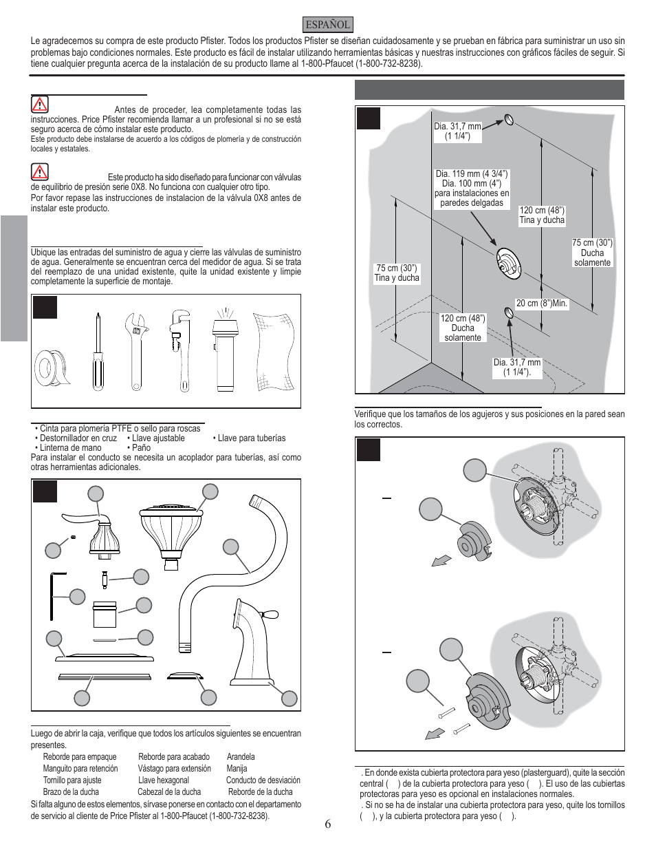 Es p a esp a ññ o l ol, Pasos para instalación | Pfister 808-LT0K User Manual | Page 6 / 14