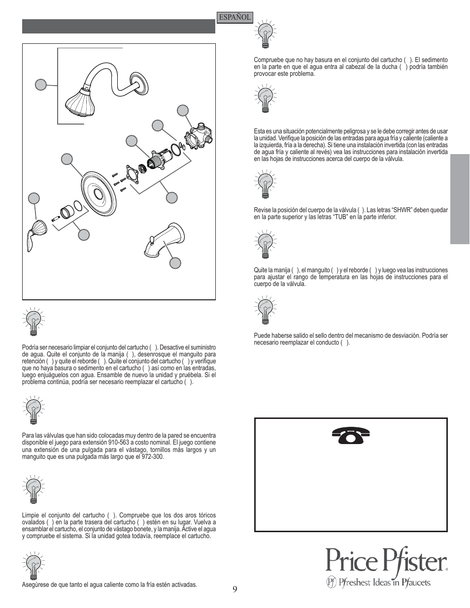 Es p a esp a ññ o l ol, Consejos para la solución de problemas | Pfister 808-LT0K User Manual | Page 9 / 14