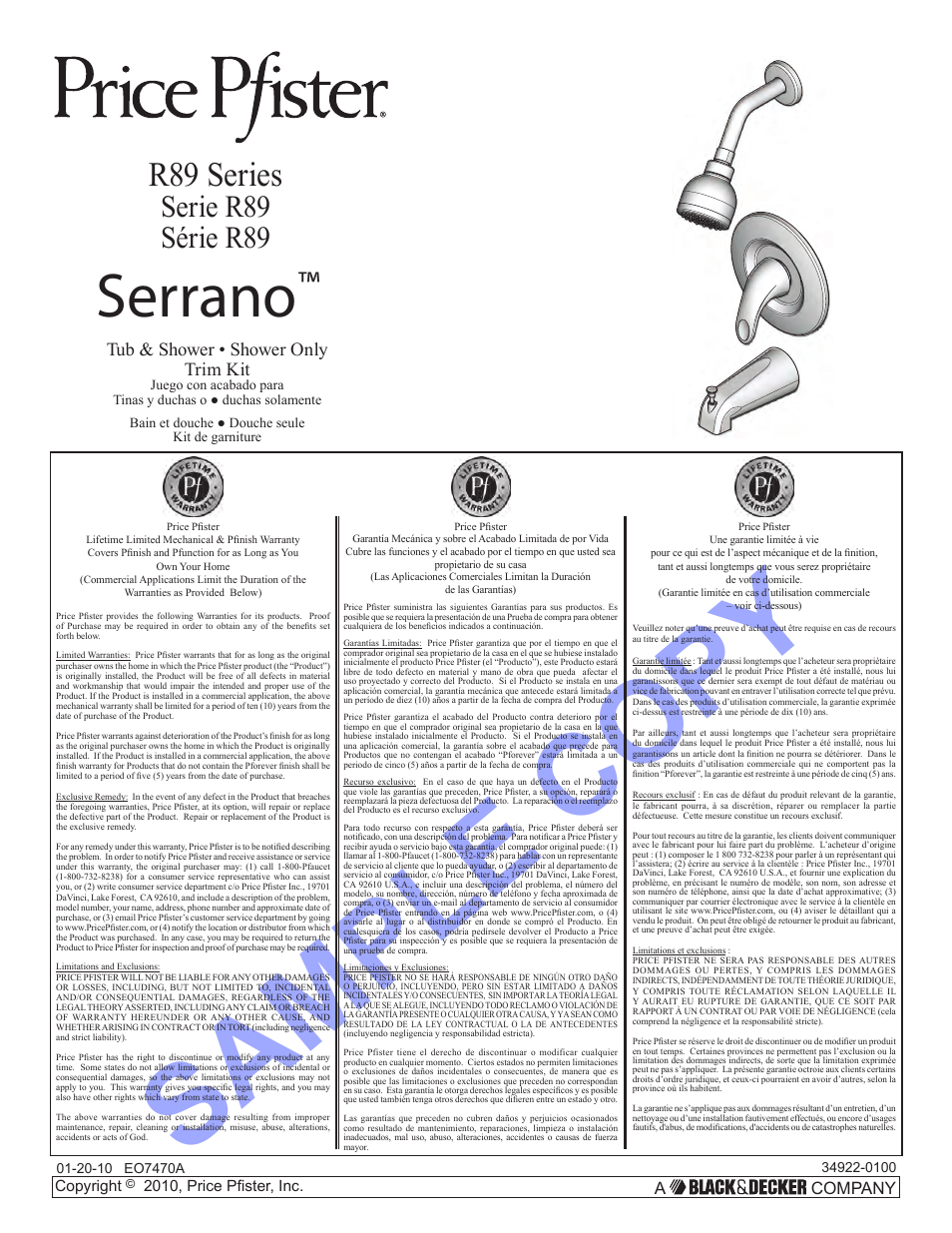 Pfister R89-1SRK User Manual | 14 pages
