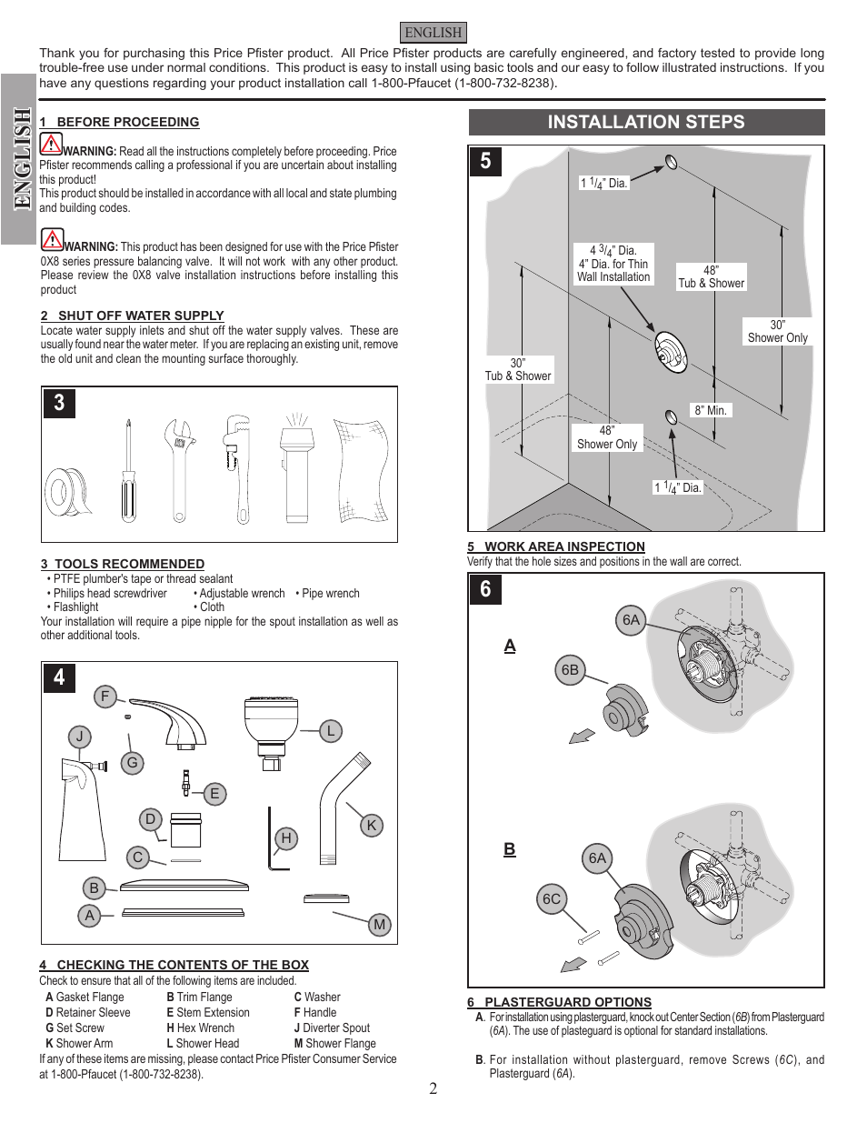 En g li sh, Installation steps | Pfister R89-1SRK User Manual | Page 2 / 14