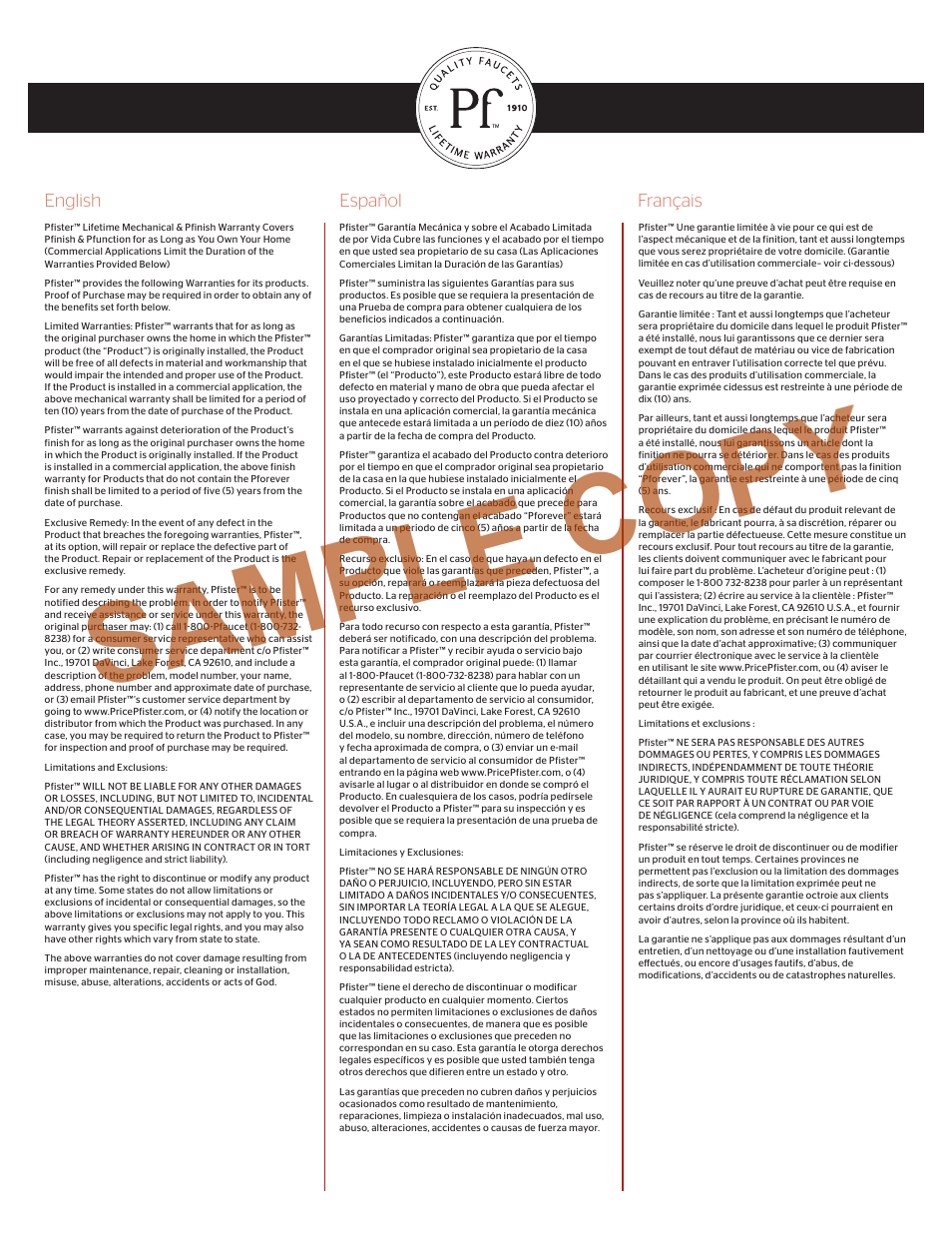 Sample copy sample copy | Pfister 8P8-SOKK User Manual | Page 4 / 4