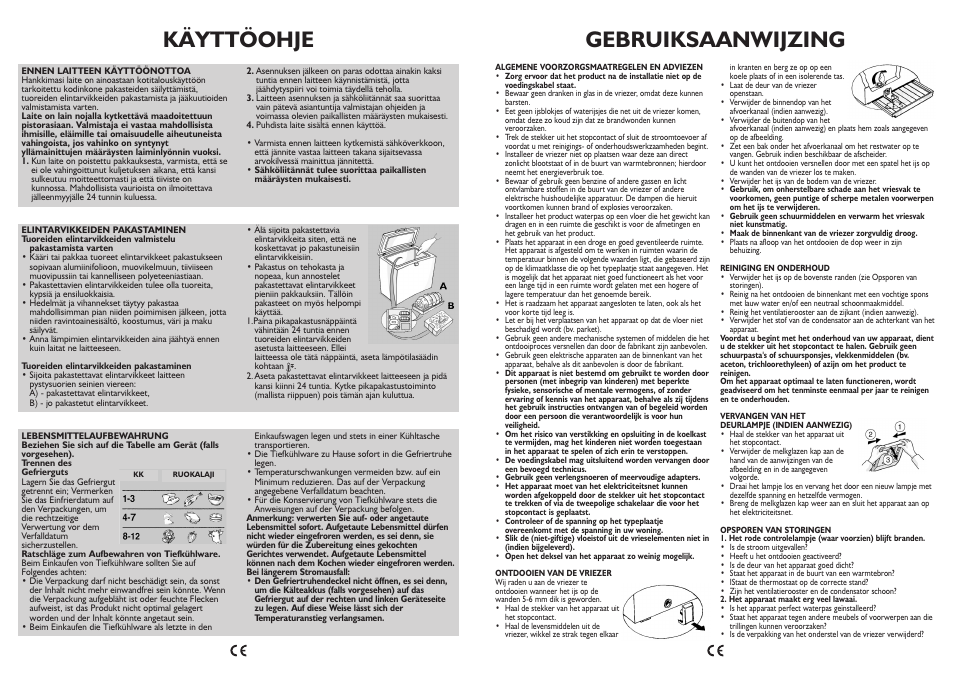 Käyttöohje, Gebruiksaanwijzing | Whirlpool AFG070AP User Manual | Page 11 / 22
