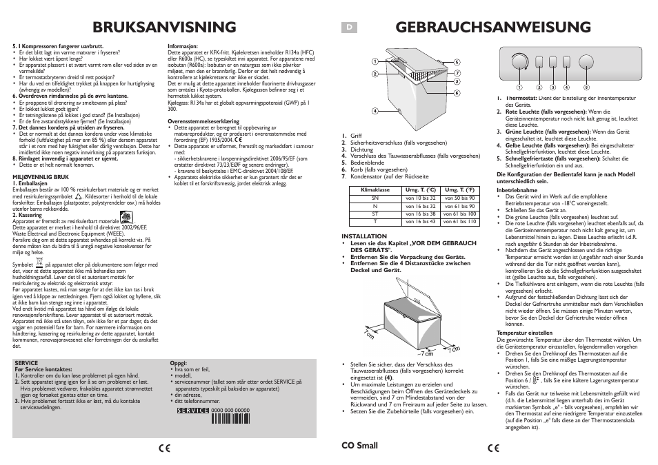 Bruksanvisning, Gebrauchsanweisung, Co small | Whirlpool AFG070AP User Manual | Page 17 / 22