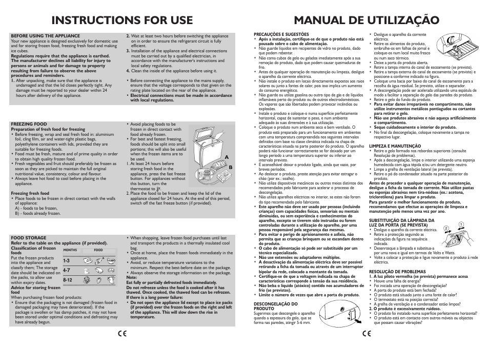 Instructions for use, Manual de utilização | Whirlpool AFG070AP User Manual | Page 2 / 22