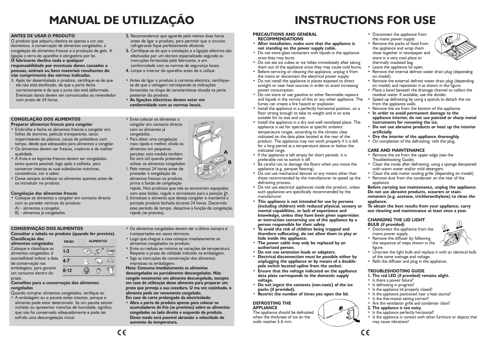 Manual de utilização, Instructions for use | Whirlpool AFG070AP User Manual | Page 3 / 22