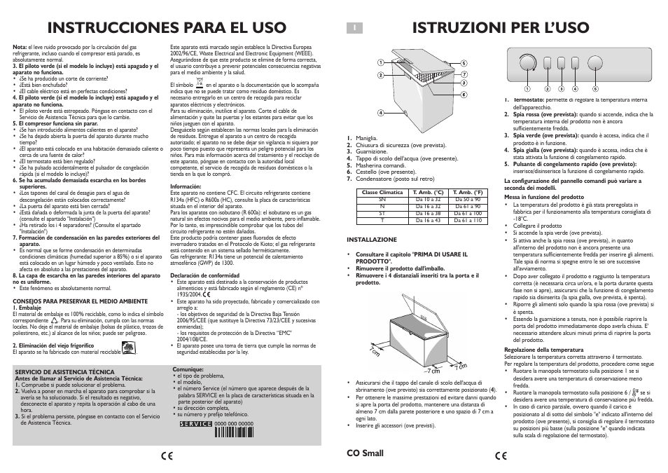 Instrucciones para el uso, Istruzioni per l’uso, Co small | Whirlpool AFG070AP User Manual | Page 5 / 22