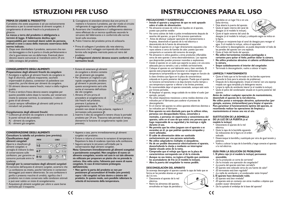 Istruzioni per l’uso, Instrucciones para el uso | Whirlpool AFG070AP User Manual | Page 6 / 22