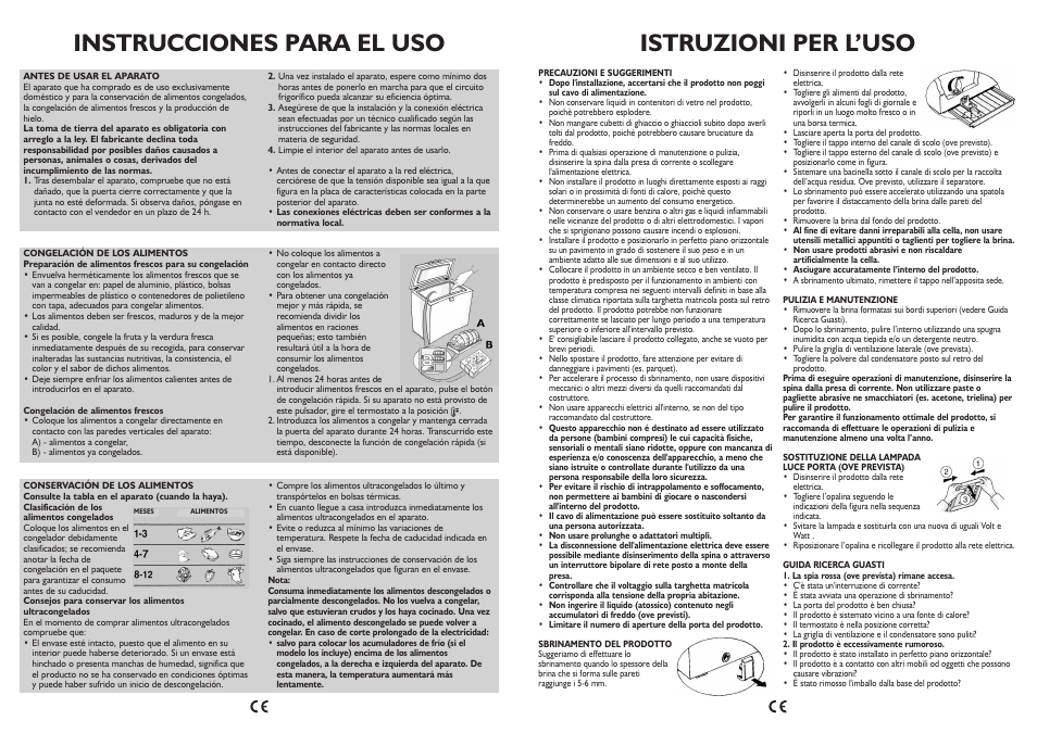 Instrucciones para el uso, Istruzioni per l’uso | Whirlpool AFG070AP User Manual | Page 7 / 22