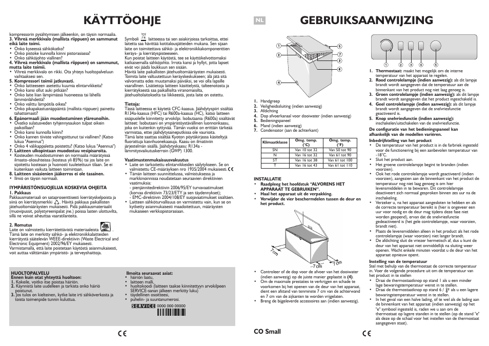 Käyttöohje, Gebruiksaanwijzing, Co small | Whirlpool AFG070AP User Manual | Page 9 / 22