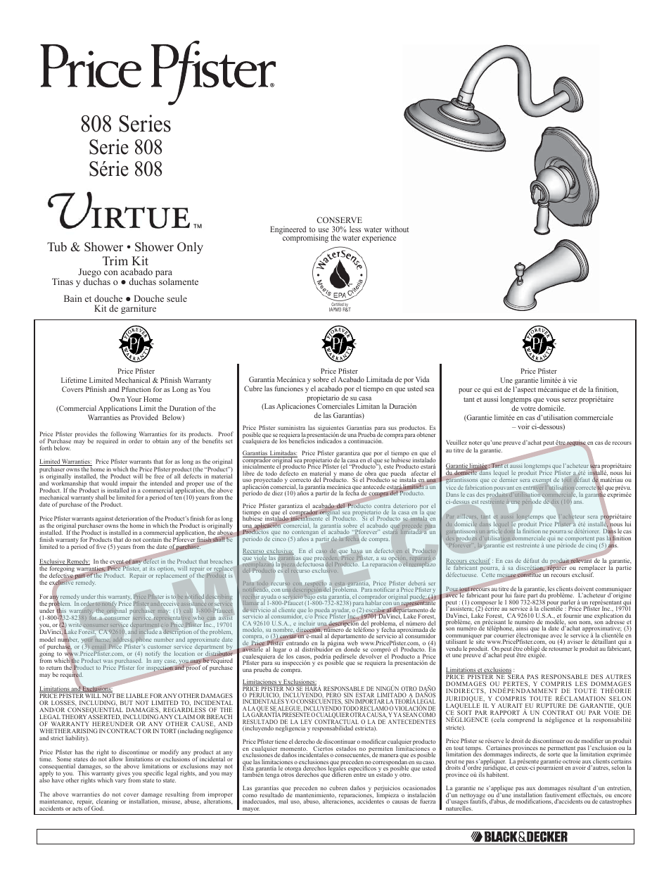 Pfister 808-VTKK User Manual | 14 pages