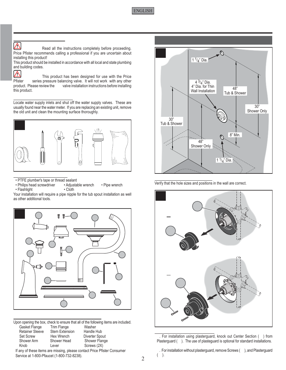 En g l is h english, Installation steps | Pfister 808-VTKK User Manual | Page 2 / 14