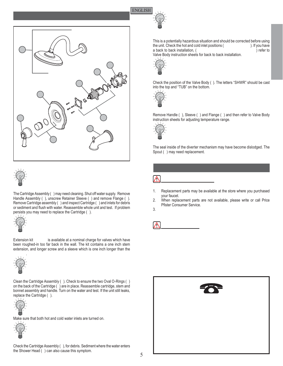 En g l is h english, Maintenance & care trouble shooting tips | Pfister 808-VTKK User Manual | Page 5 / 14