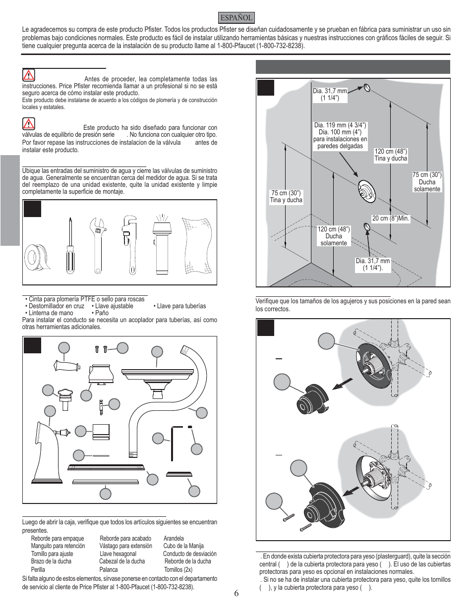 Es p a esp a ññ o l ol, Pasos para instalación | Pfister 808-VTKK User Manual | Page 6 / 14