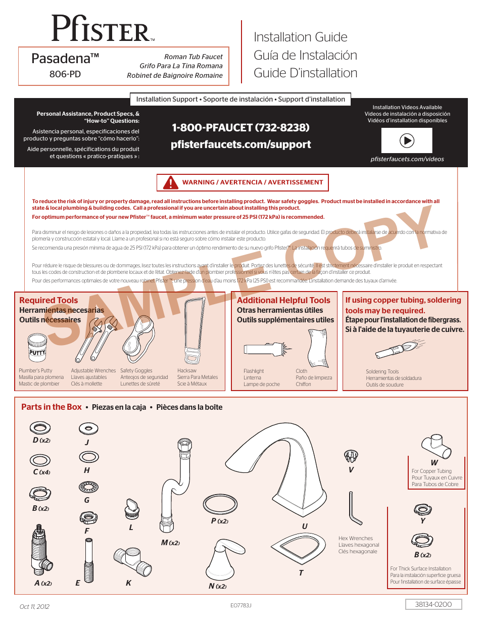 Pfister 806-PDKK User Manual | 10 pages